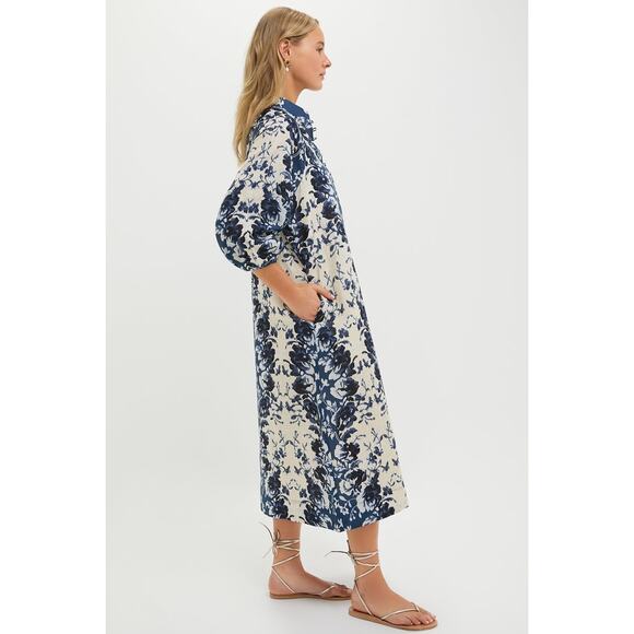 TUCKERNUCK Indigo Reflection Cotton Linen Maryse Caftan Size L NWT - Picture 7 of 8